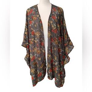 Angie Womens Cottagecore Floral Garden Roses Lightwood Kimono Wrap Sz 2X
